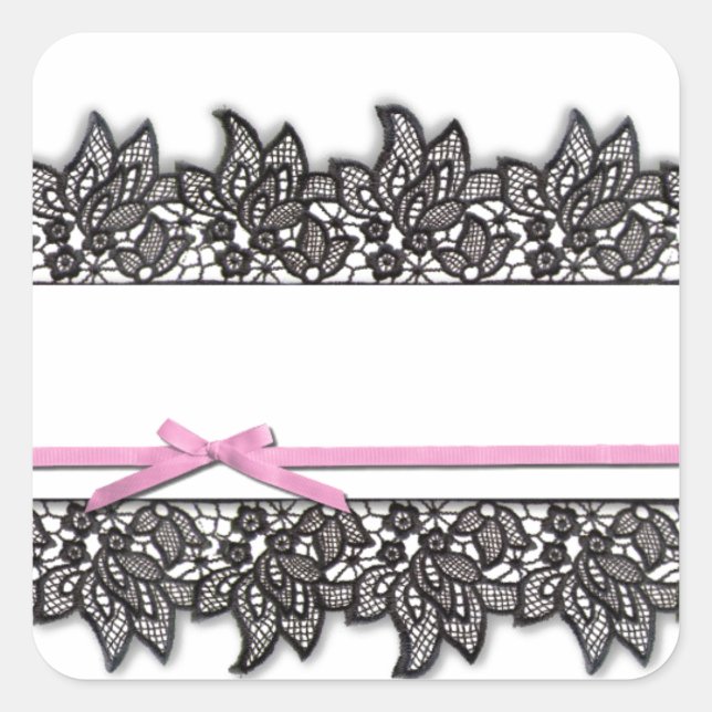 Black Lace and Pink Ribbon Square Sticker (Front)