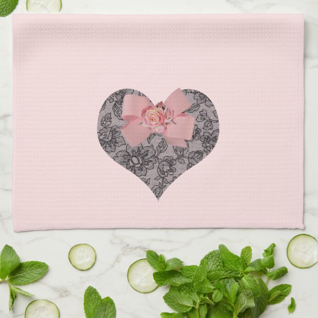 Black Lace and Roses Tea Towel (Folded)