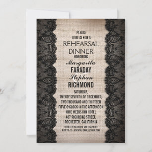 black lace and rustic burlap rehearsal dinner invitation