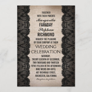 black lace and rustic burlap wedding invitations