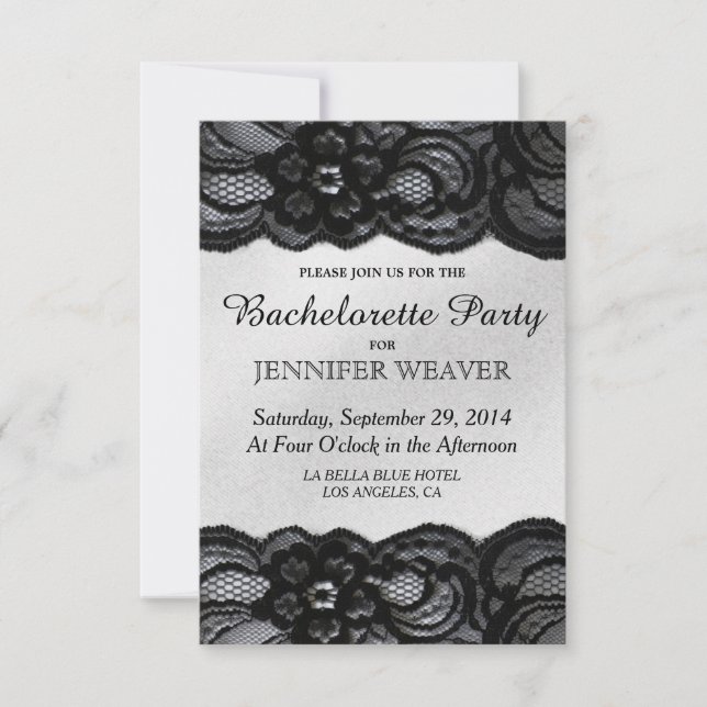 Black Lace and Satin Bachelorette Party Invitation (Front)