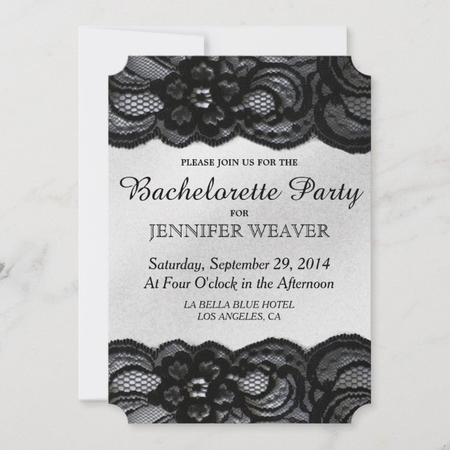 Black Lace and Satin Bachelorette Party Invitation (Front)