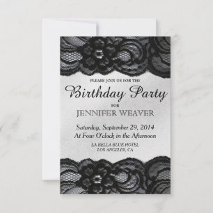 Black Lace and Satin Birthday Party Invitations