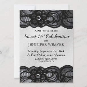 Black Lace and Satin Sweet 16 Celebration Party Invitation