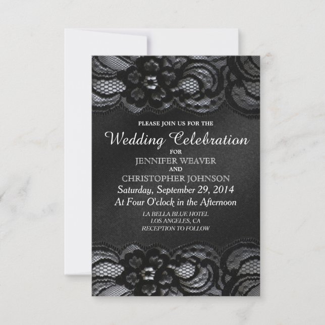 Black Lace and Satin Wedding Invitations (Front)