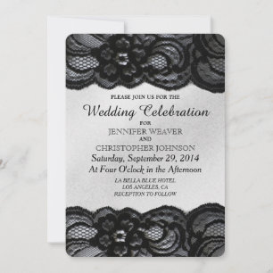 Black Lace and White Satin Wedding Invitations