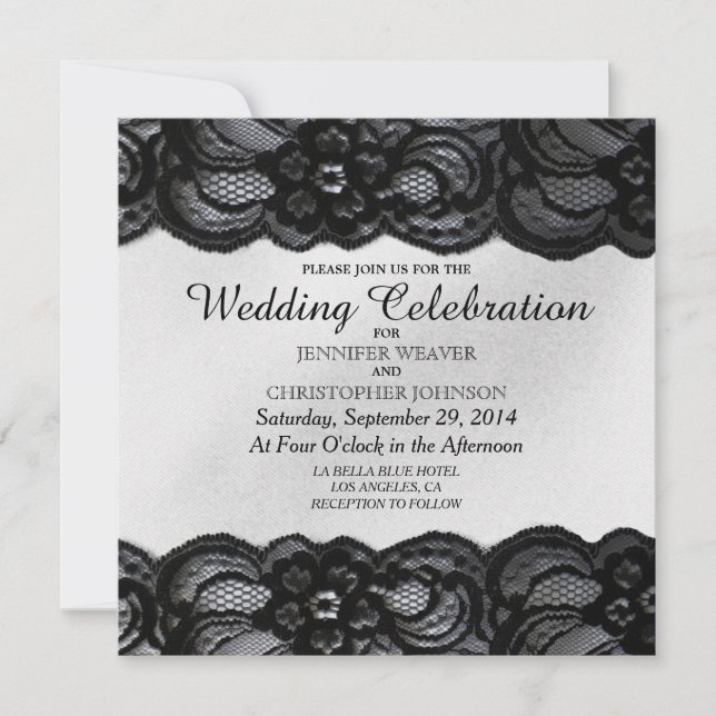 Black Lace and White Satin Wedding Invitations (Front)