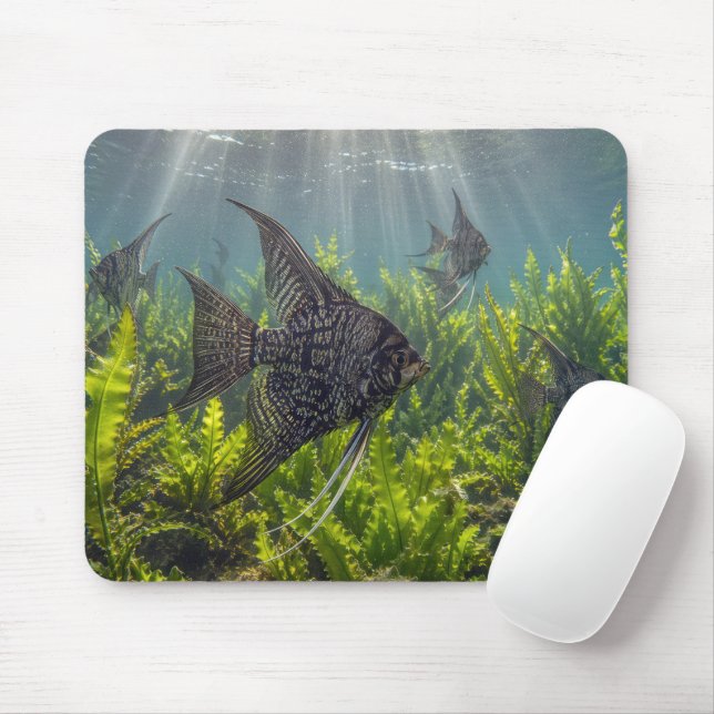 Black Lace Angelfish in Seaweed Mouse Mat (With Mouse)