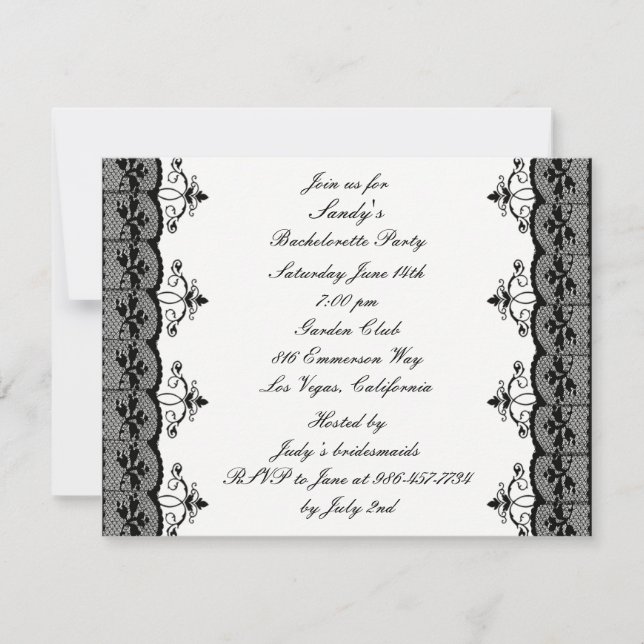 Black Lace Bachelorette Party Invitation (Front)
