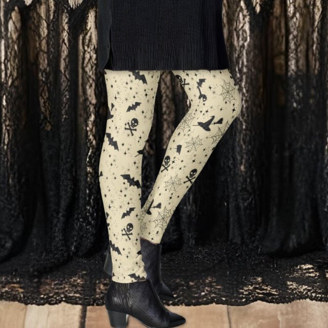 Black Lace Bat Witch Hats Skulls Neutral Halloween Leggings (Creator Uploaded)
