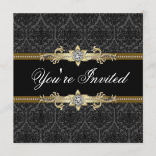 Black Lace Black Gold Black Tie Party Invitation