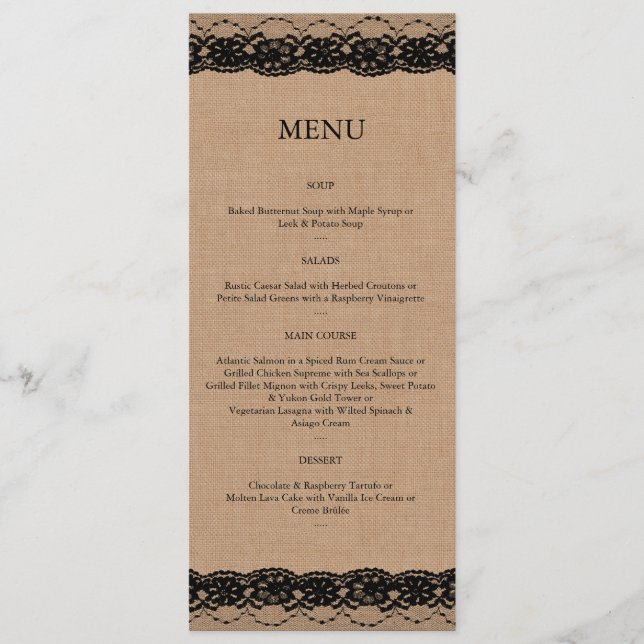 Black Lace & Burlap Menu (Front)