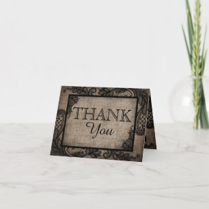Black Lace Burlap Modern Goth Thank You