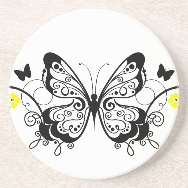 Black Lace Butterflies 10 Coaster (Front)