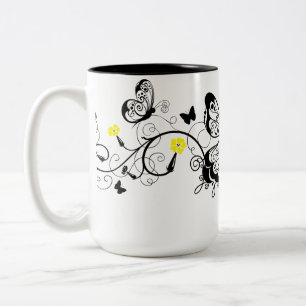 Black Lace Butterflies 10 Two-Tone Coffee Mug