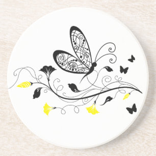 Black Lace Butterflies 3 Coaster