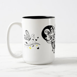 Black Lace Butterflies 3 Two-Tone Coffee Mug