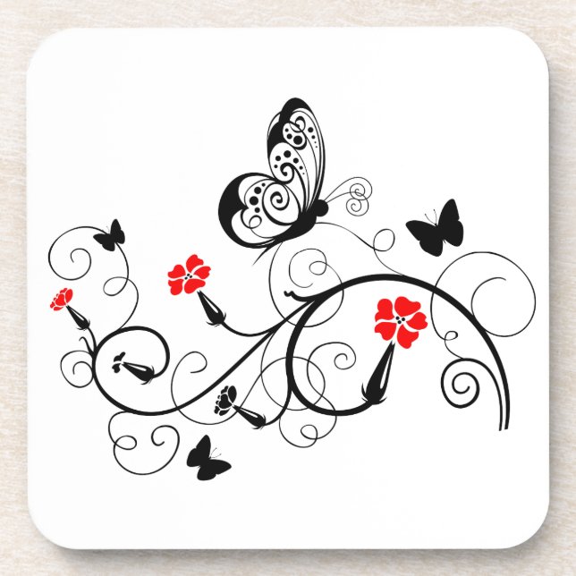 Black Lace Butterflies 4 Coaster (Front)