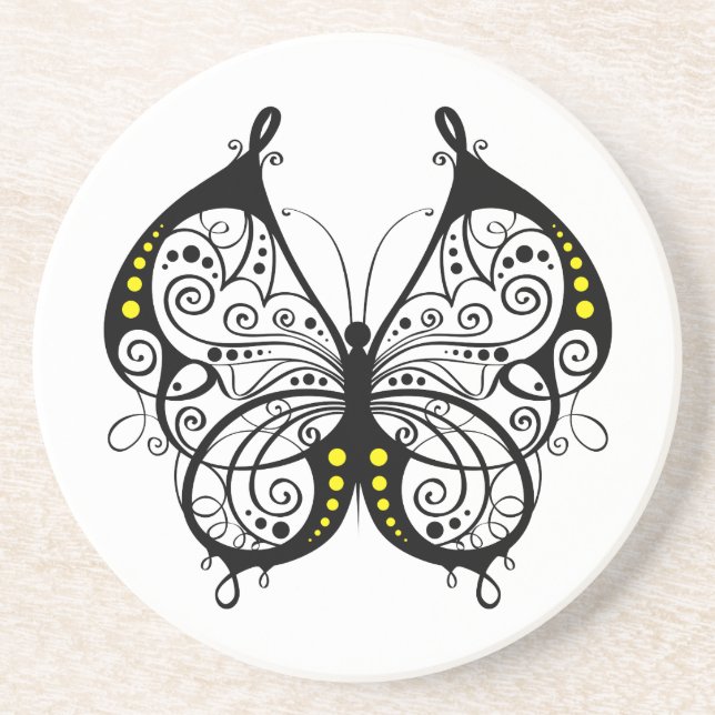 Black Lace Butterflies 5 Coaster (Front)
