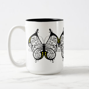 Black Lace Butterflies 5 Two-Tone Coffee Mug