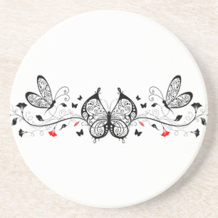 Black Lace Butterflies 7 Coaster