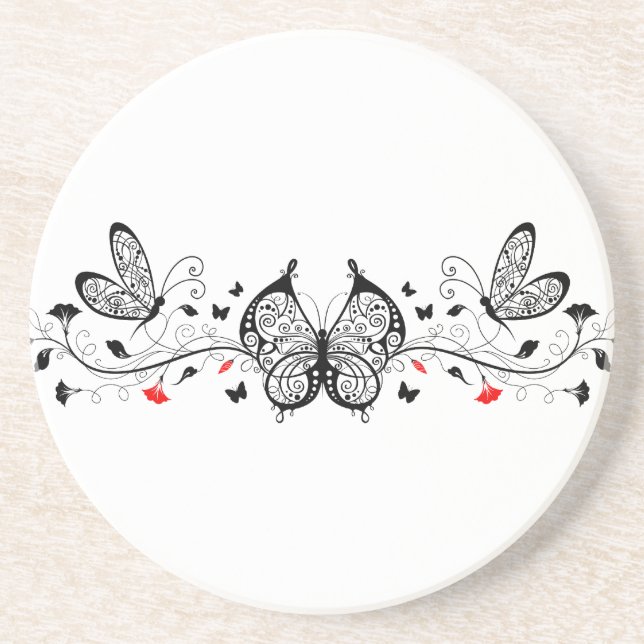 Black Lace Butterflies 7 Coaster (Front)