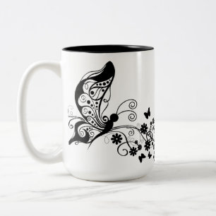 Black Lace Butterflies 8 Two-Tone Coffee Mug