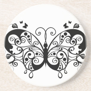 Black Lace Butterflies 9 Coaster