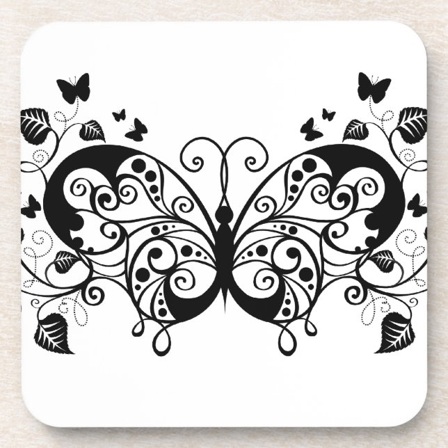 Black Lace Butterflies 9 Coaster (Front)