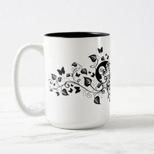 Black Lace Butterflies 9 Two-Tone Coffee Mug