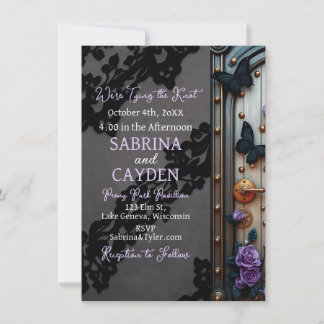 Black Lace, Butterflies and Purple Roses Wedding Invitation