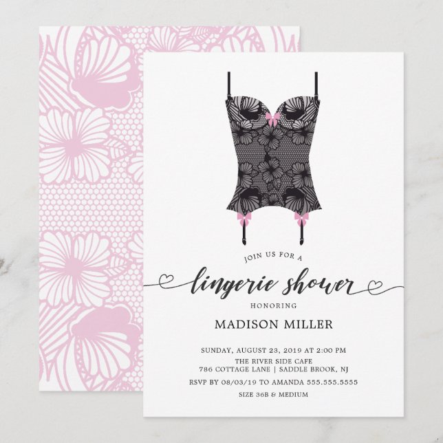 Black Lace Corset Bridal Lingerie Shower Invitation (Front/Back)