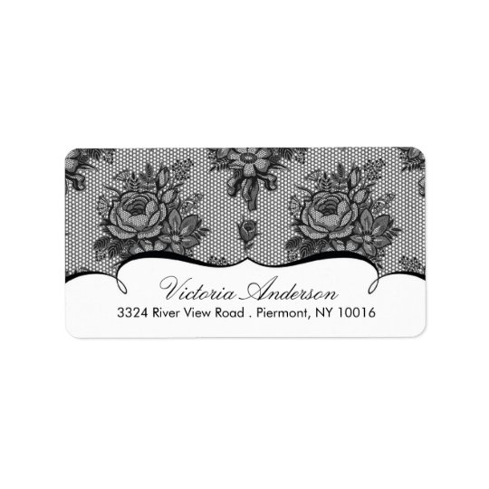 Black Lace Damask Return Address Labels. Address Label