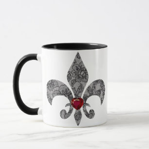 Black Lace Fleur De Lis Mug