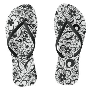 Black lace flip flops