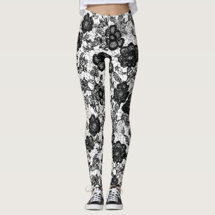 Black Lace Floral Pattern Leggings