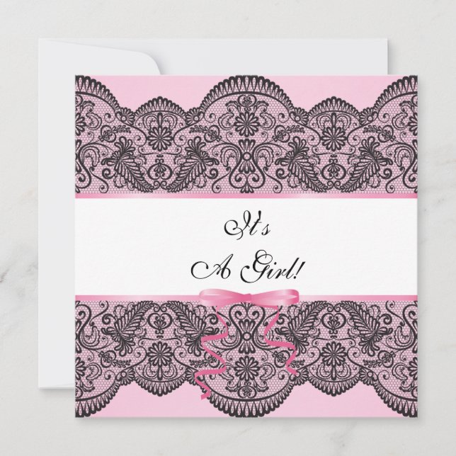 Black Lace Girl Baby Shower Invitation (Front)