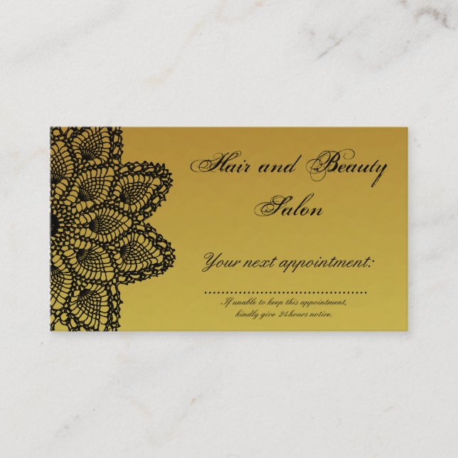 Black Lace Gold Hair and Beauty Salon Appointment Card (Front)