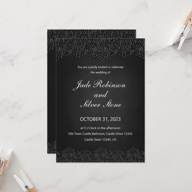 Black Lace Gothic Wedding Invitation, Victorian Invitation (Front/Back In Situ)