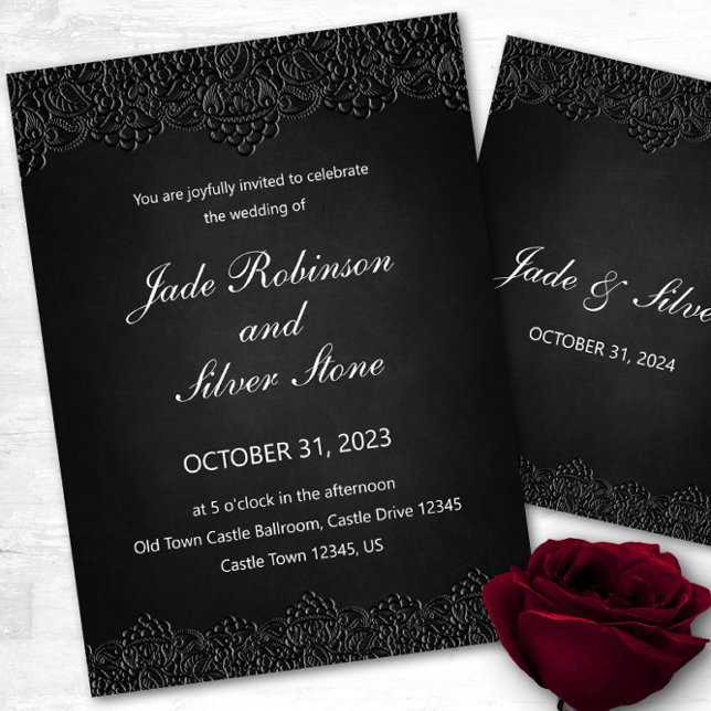 Black Lace Gothic Wedding Invitation, Victorian Invitation (Black lace wedding invitation, gothic wedding invitation)