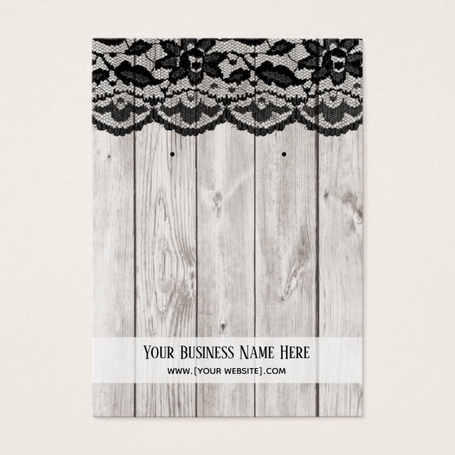 Black Lace Grey Wood Earring Display Cards (Front)