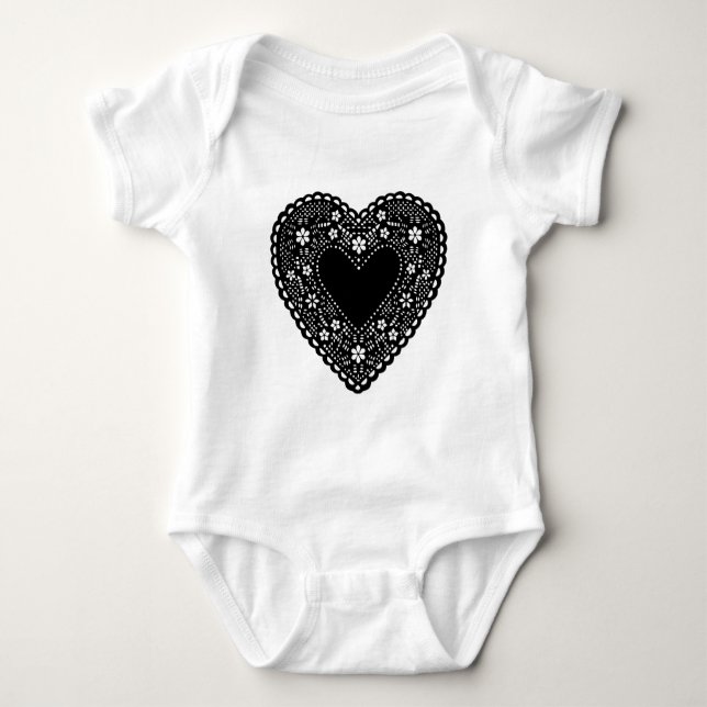 Black Lace Heart Baby Bodysuit (Front)