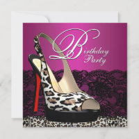 Black Lace Hot Pink Leopard Birthday Party Invitat