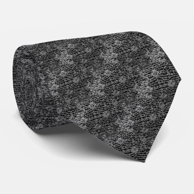 BLACK LACE-LOOK TIE (Rolled)