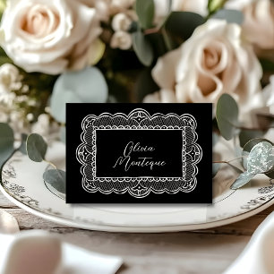 Black Lace Old Money Elegant Wedding Place Card