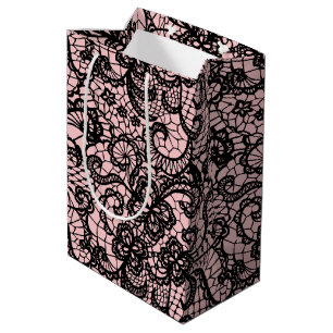 Black Lace on Blush Pink Medium Gift Bag
