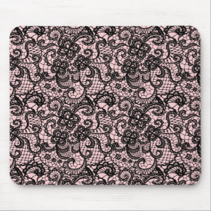 Black Lace on Blush Pink Mouse Mat