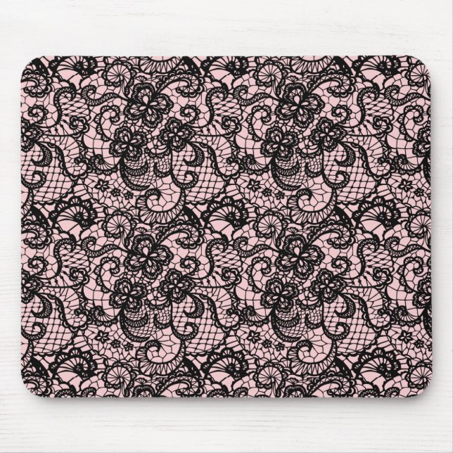 Black Lace on Blush Pink Mouse Mat (Front)