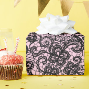 Black Lace on Pink  Wrapping Paper