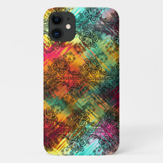 Black Lace On Rainbow Glass iPhone 11 Case